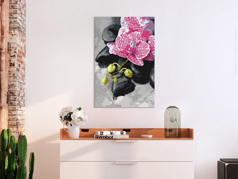 Kanva uz audekla "izkrāso pēc cipariem" - Rozā orhideja 40x60 cm Artgeist