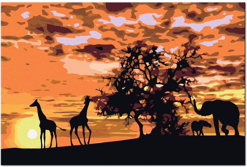 Kanva uz audekla "izkrāso pēc cipariem" - Savanna (žirafes un ziloņi) 60x40 cm n-A-0368-d-a