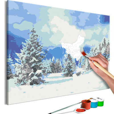 Kanva uz audekla "izkrāso pēc cipariem" - Snow Christmas Trees 60x40 cm Artgeist