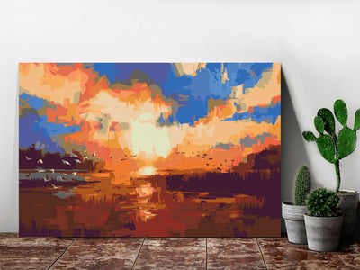 Kanva uz audekla "izkrāso pēc cipariem" - Sunset on the Lake 60x40 cm Artgeist