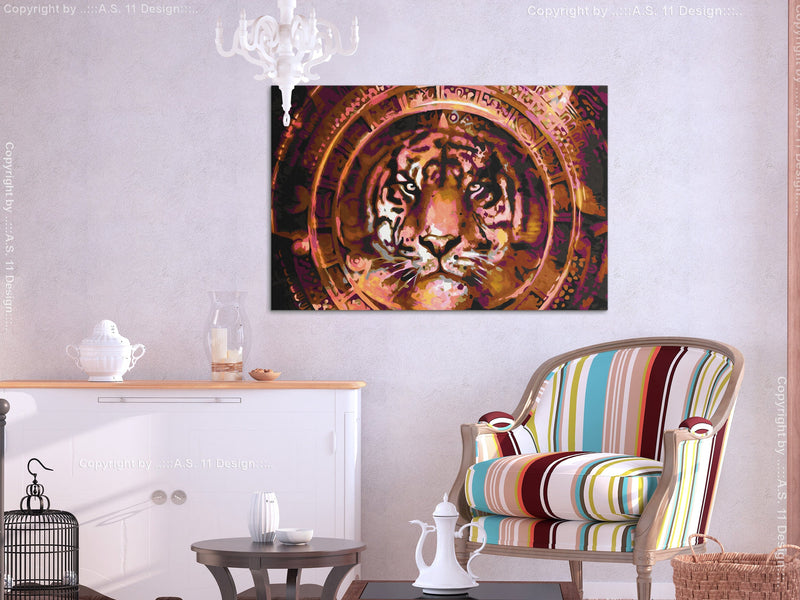 Kanva uz audekla "izkrāso pēc cipariem" - Tīģeris un ornamenti 60x40 cm Artgeist