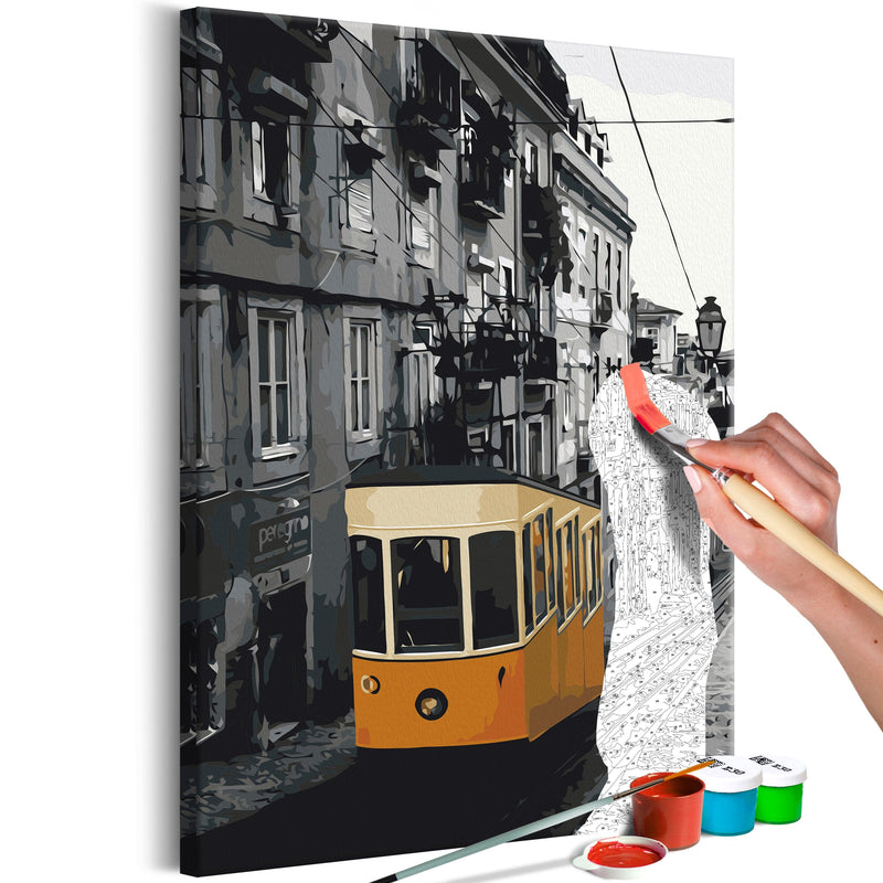Kanva uz audekla "izkrāso pēc cipariem" - Tram in Lisbon 40x60 cm Artgeist