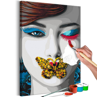 Kanva uz audekla "izkrāso pēc cipariem" - Winking Woman 40x60 cm Artgeist