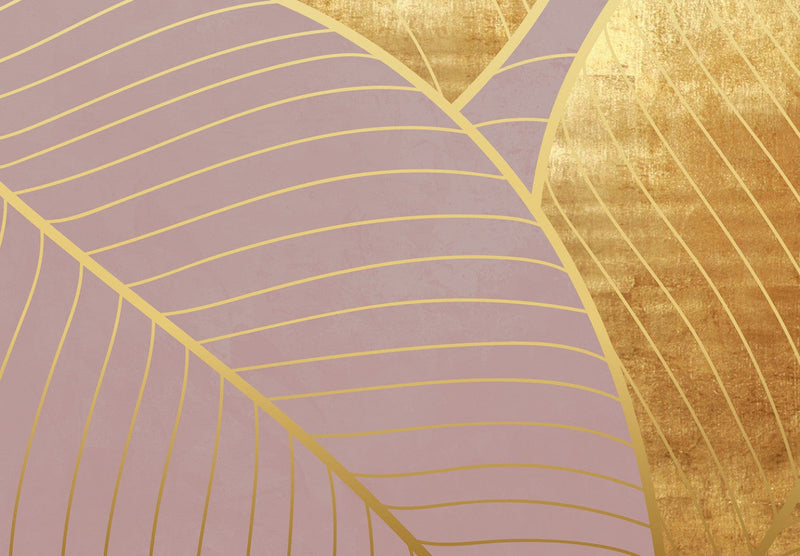 Kanva Violeti zelta raksts ar lapām - Glamour stila botāniskais motīvs (1 daļa), horizontāla G-ART.