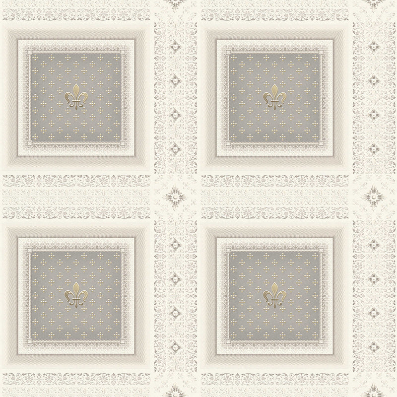 Klasiskas tapetes ar fleur-de-lys lilijas rakstu krēmā un pelēkā krāsā, 1217067 AS Creation