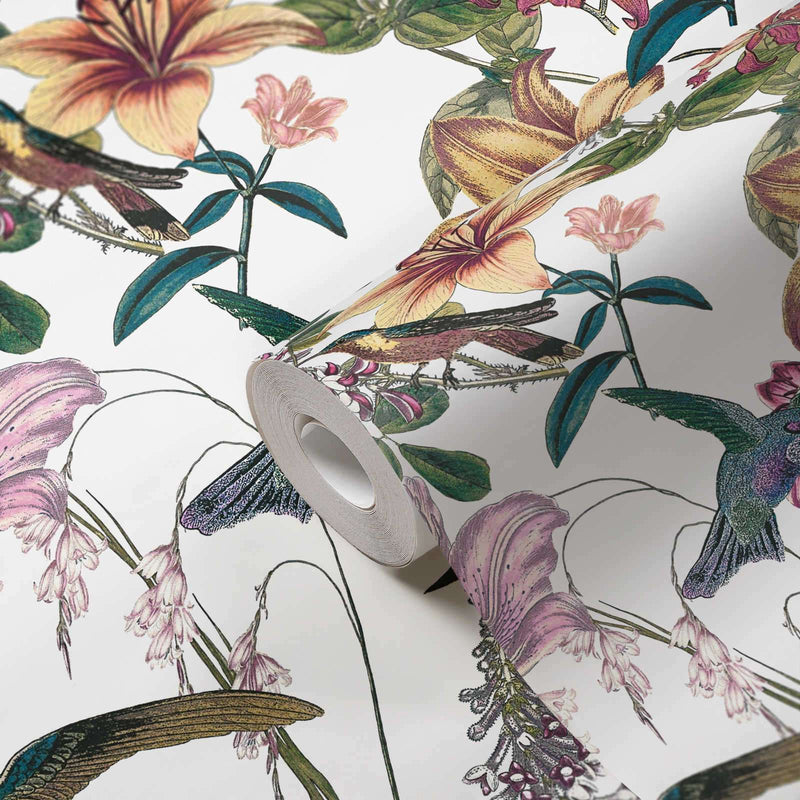 Krāsainas ziedu tapetes ar kolibri dizainu - daudzkrāsainas, 1340263 AS Creation