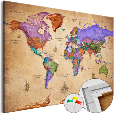 Krāsains ceļojums 2 - Korķa tāfele ar pasaules karti Tapetenshop.lv