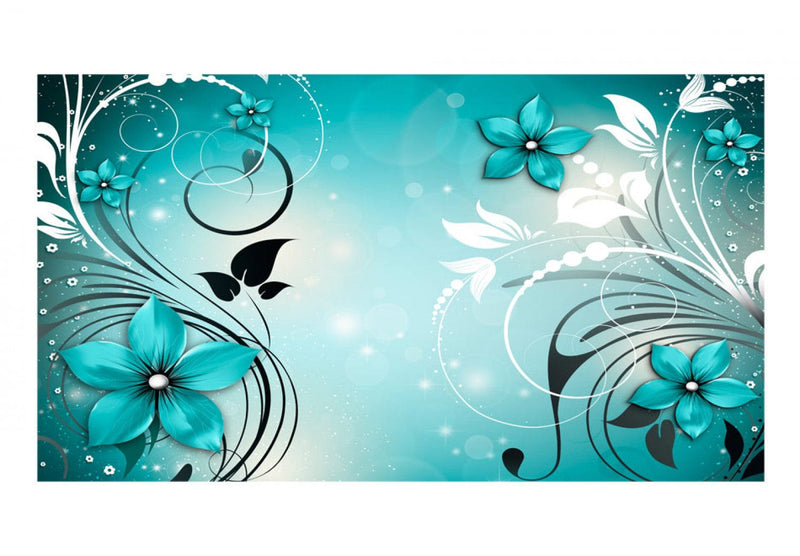 Lielformāta fototapetes ar stilizētiem ziediem - Safīra ziema (500x280 cm) G-ART