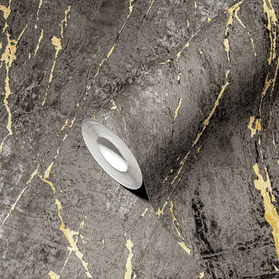 Melnas marmora tapetes ar zelta efektu 1366117 AS Creation