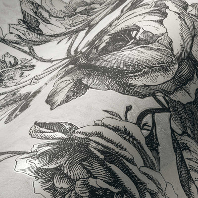 Melnbaltas tapetes ar vintāžas rozēm, 1363672 AS Creation