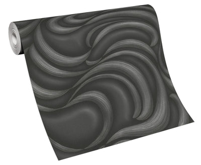 Modernas tapetes ar matētu virsmu un spīdīgu rakstu, melnas Erismann