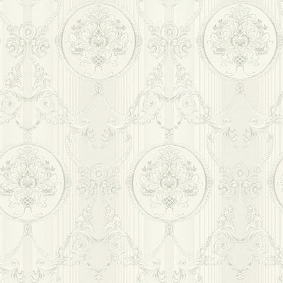 Neobaroka tapetes ar ornamentu un metālisku efektu baltā krāsā, 1206121 AS Creation