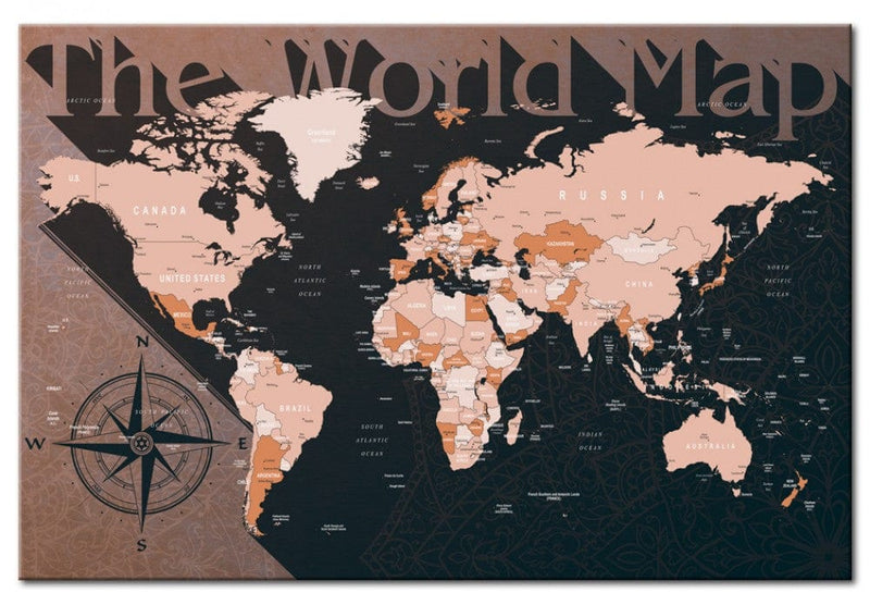 Pasaules karte: Brūna [Korķa tāfele] Tapetenshop.lv
