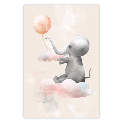 Plakāts Laimīgs zilonēns ar gaisa balonu (ar rāmi) 143435 Tapetenshop.lv
