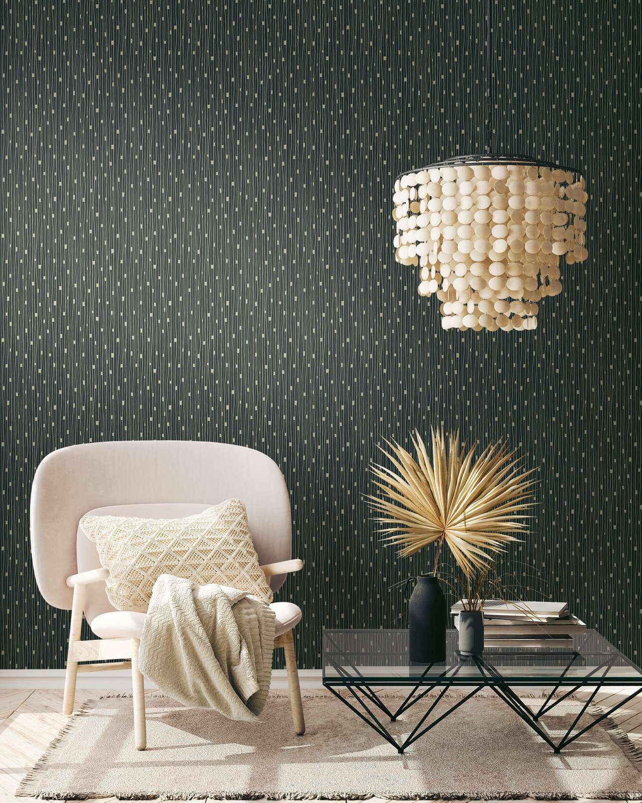 Retro tapetes ar līnijveida rakstu melnā un zeltā krāsā, 388224 AS Creation