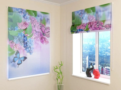 Roman blinds, curtains Lilacs and butterfly Digital Textile