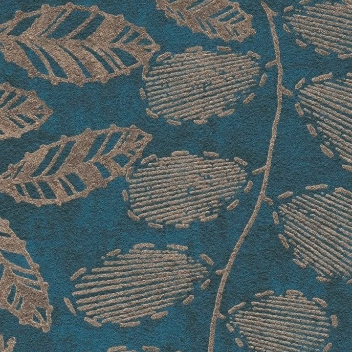 Skandi tapetes ar lapu rakstu zilā krāsā, 388304 AS Creation