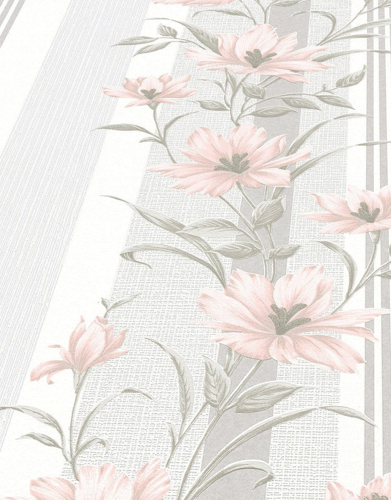 Strīpainas tapetes ar ziedu rakstu pelēkos toņos, 1022805 Erismann