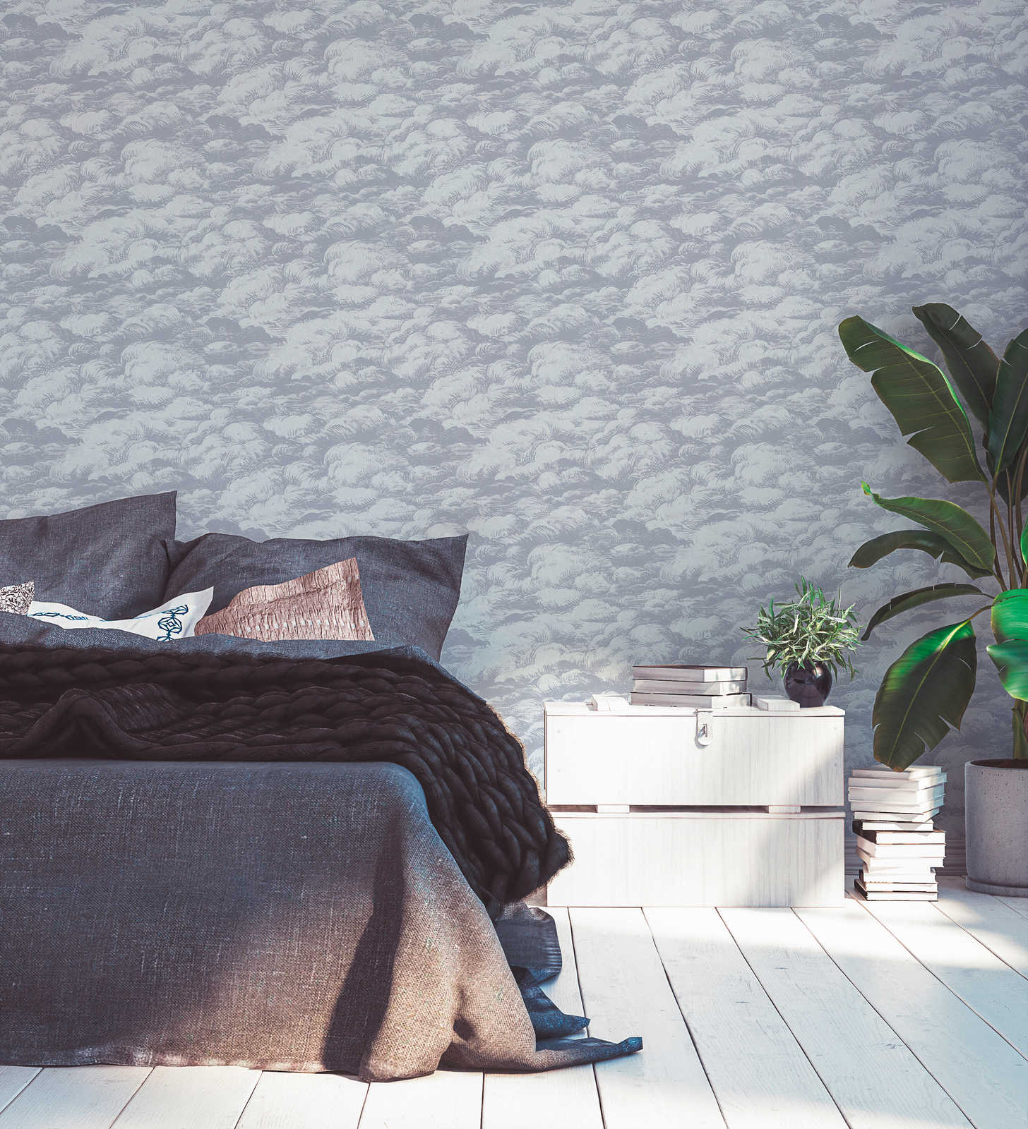 Tapetes pelēkos toņos ar mākoņiem vintāžā stilā AS Creation 377054 AS Creation