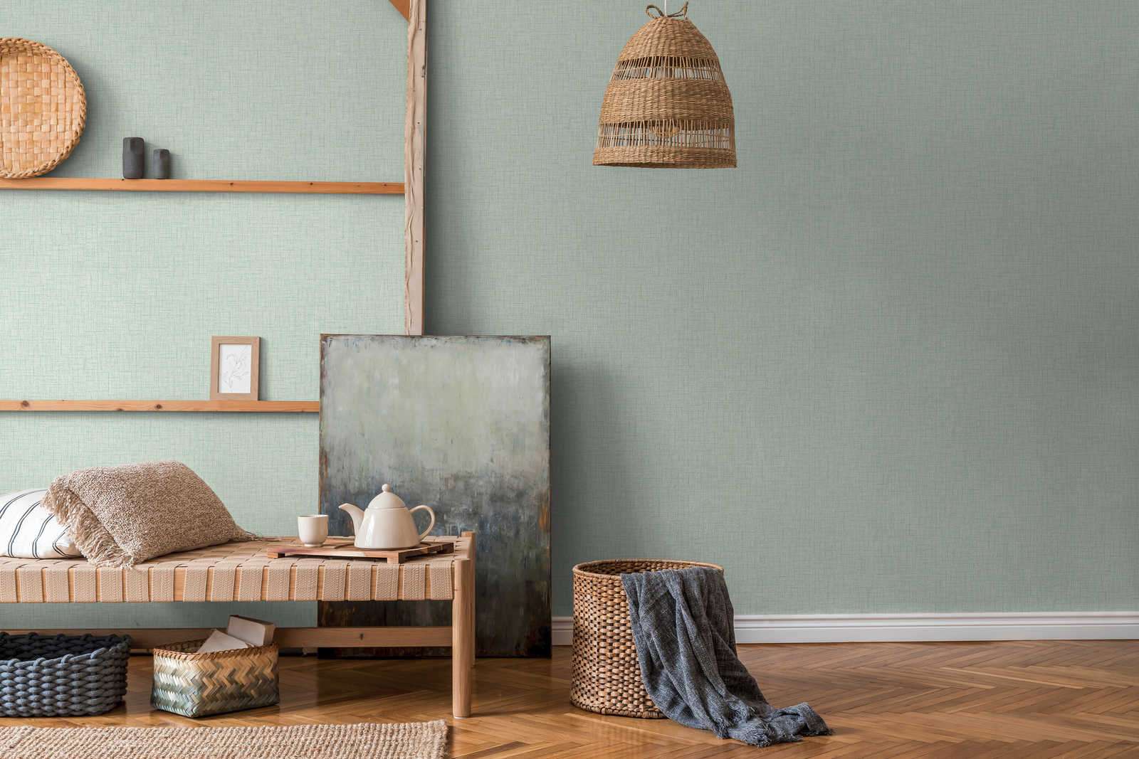 Piparmētru zaļas tapetes ar lina faktūru AS 379537 AS Creation