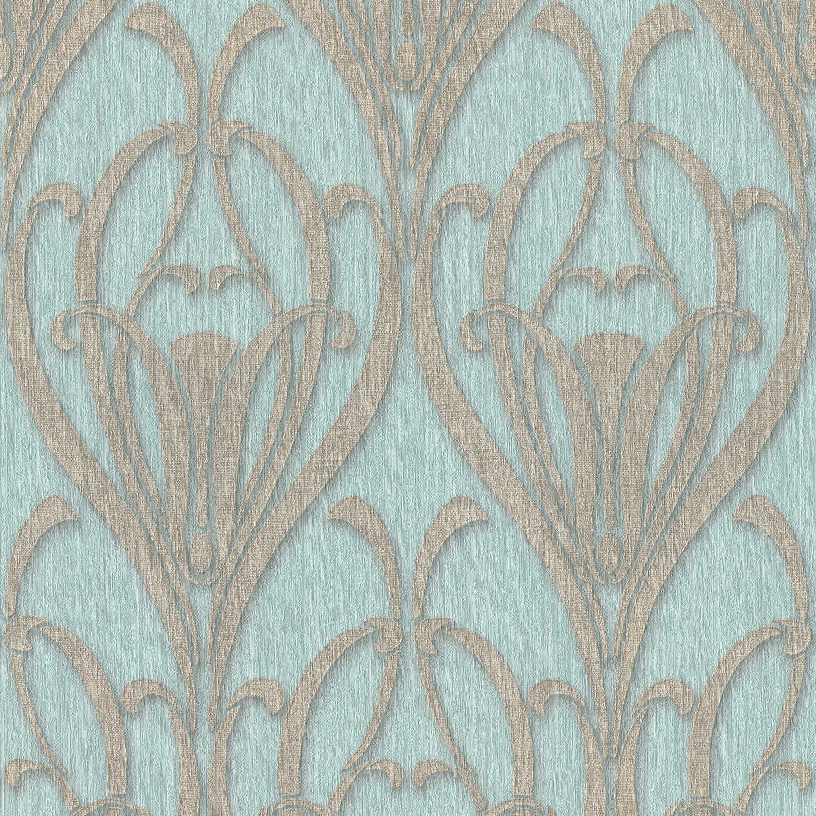 Art Deco piparmētru zaļa tapetes ar tekstila struktūru AS 380912 Tapetenshop.lv