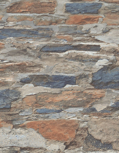 Tapetes ar akmens rakstu oranžā, zilā un bēšā krāsā, 3663064 Erismann