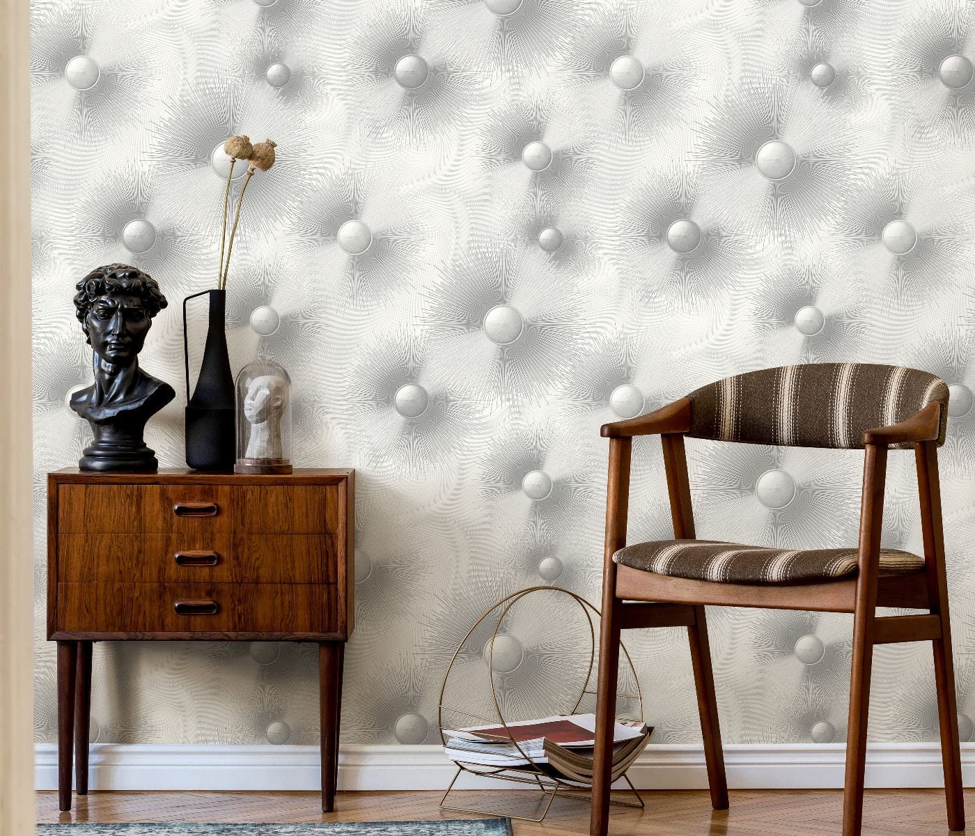 Tapetes ar apļiem un ģeometrisku rakstu sudrabā krasā - 3706373 Erismann