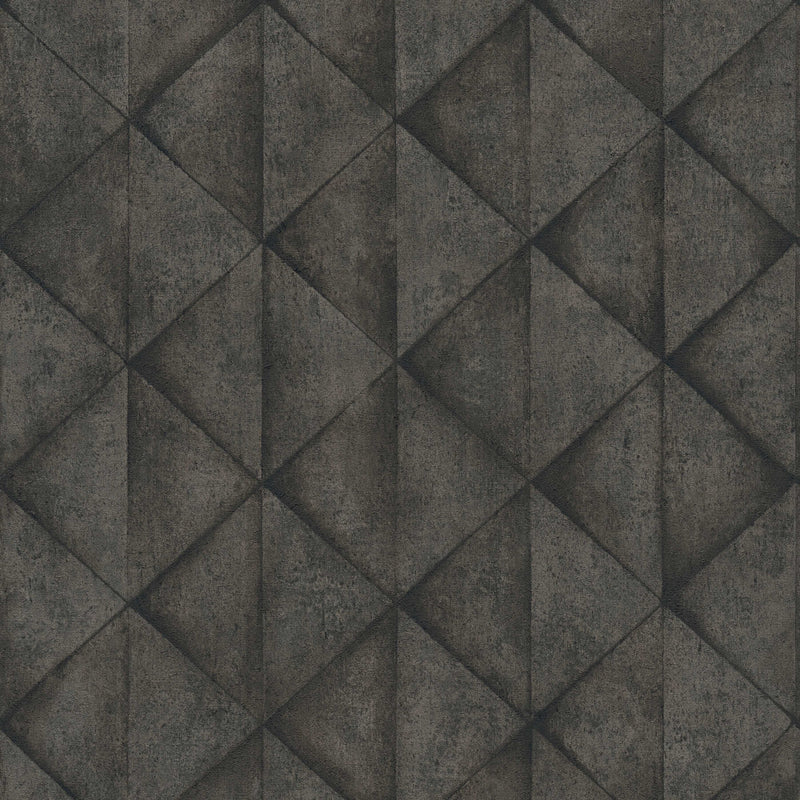 Wallpaper with concrete slabs and 3D effect in anthracite color, 377425 AS Creation