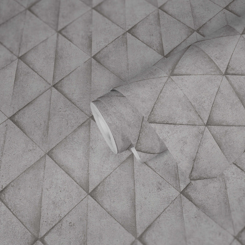 Tapetes ar betona rakstu un 3D efektu gaiši pelēkā krāsā, 1341116 AS Creation