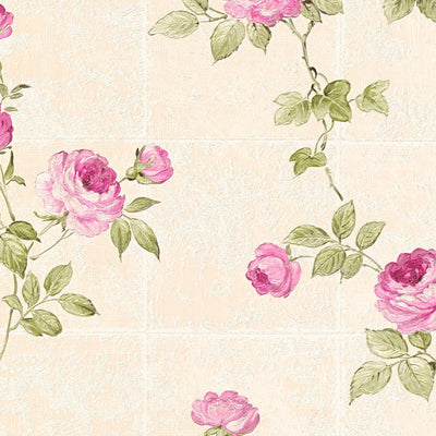 Tapetes ar dārza rozēm bēšā un rozā krāsā, 1241666 AS Creation
