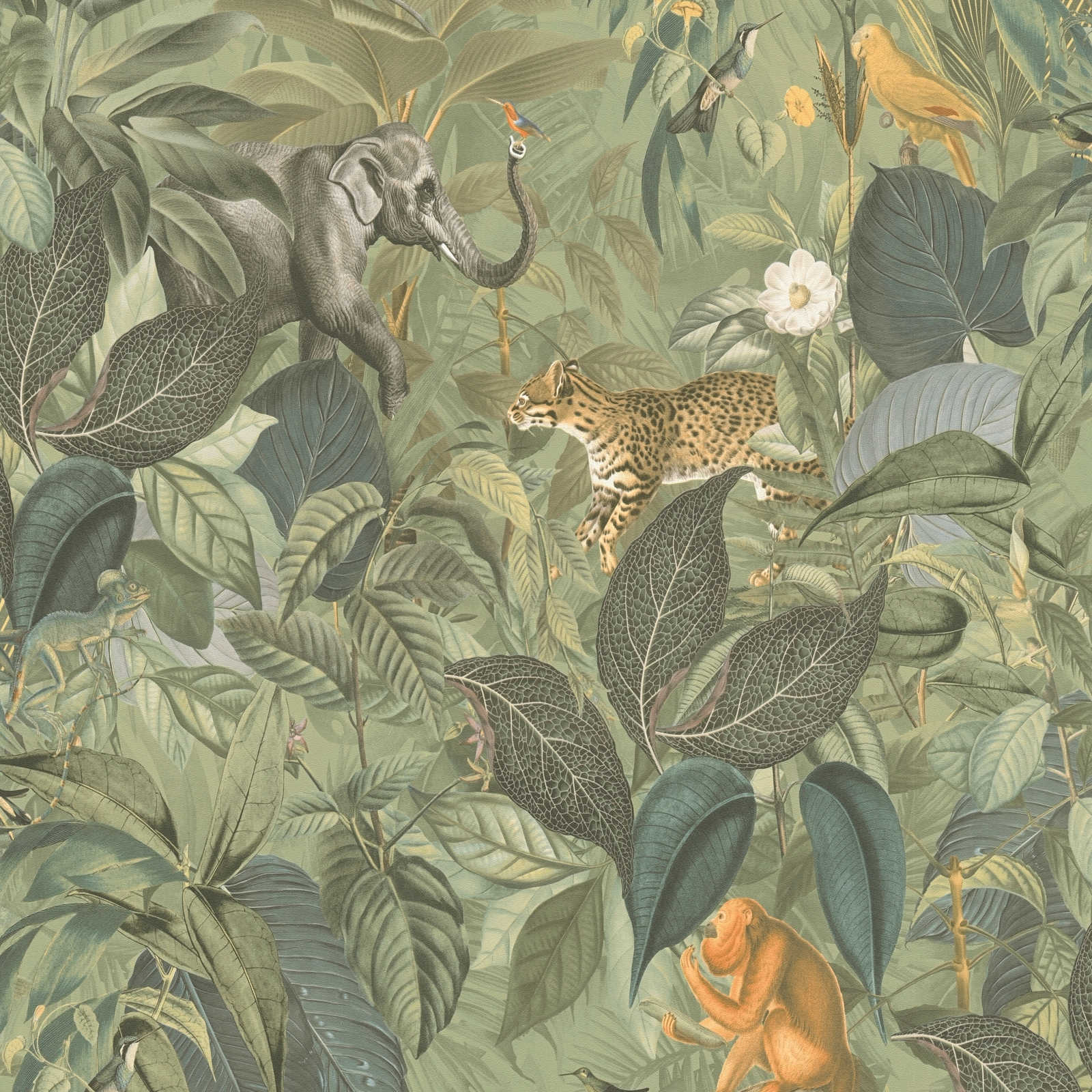Tapetes ar dzīvniekiem džungļos, bērnu motīvs - zaļos toņos, 387243 AS Creation