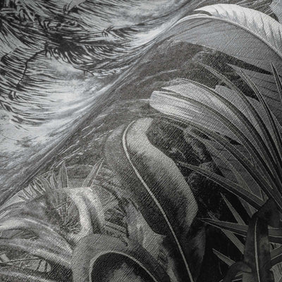 Tapetes ar džungļiem un palmām tumši pelēkā krāsā, 1355114 AS Creation