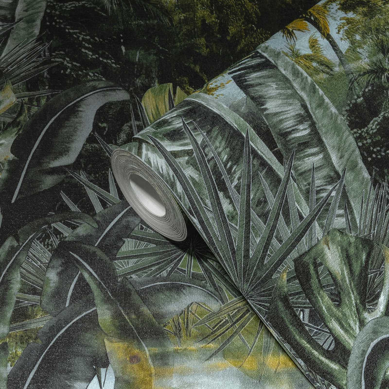 Tapetes ar džungļiem un palmām zaļā krāsā, 1355111 AS Creation