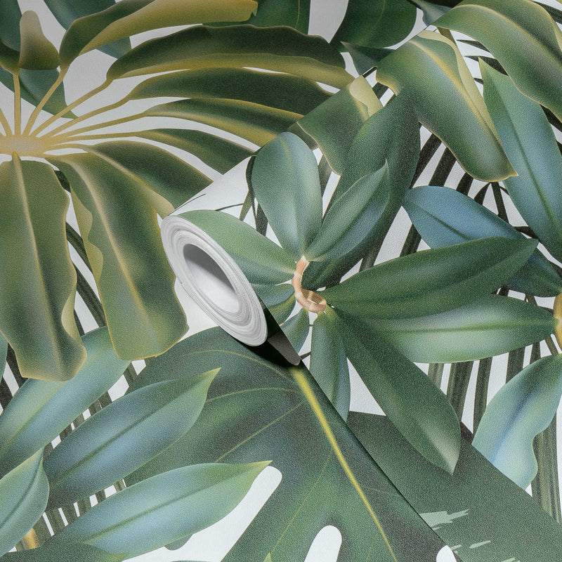 Tapetes ar džungļiem un tropiskam lapām, zaļā krāsā, 1364201 AS Creation