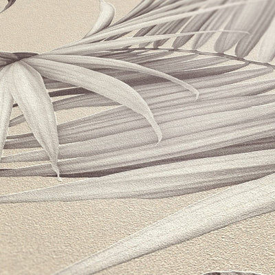 Tapetes ar eksotiskām papardes lapām - bēšā un pelēkā krāsā AS Creation