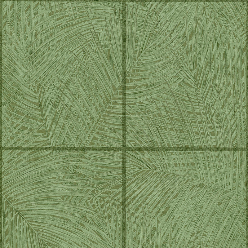 Tapetes ar flīžu dizainu un lapu motīvu - zaļā krasā AS Creation