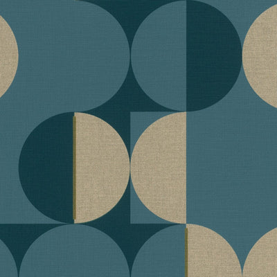 Tapetes ar ģeometriskām formām retro dizainā - zilā un zeltā krāsā, 2032725 RASCH