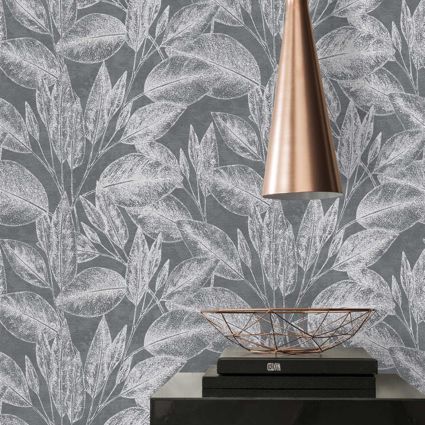 Lētas tapetes ar lapām dabas stilā, melnā krāsā AS 378364 AS Creation