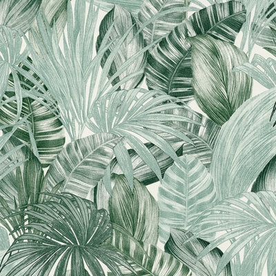 Tapetes ar lapu motīvu zīmēšanas stilā - zaļa un balta krāsā AS Creation