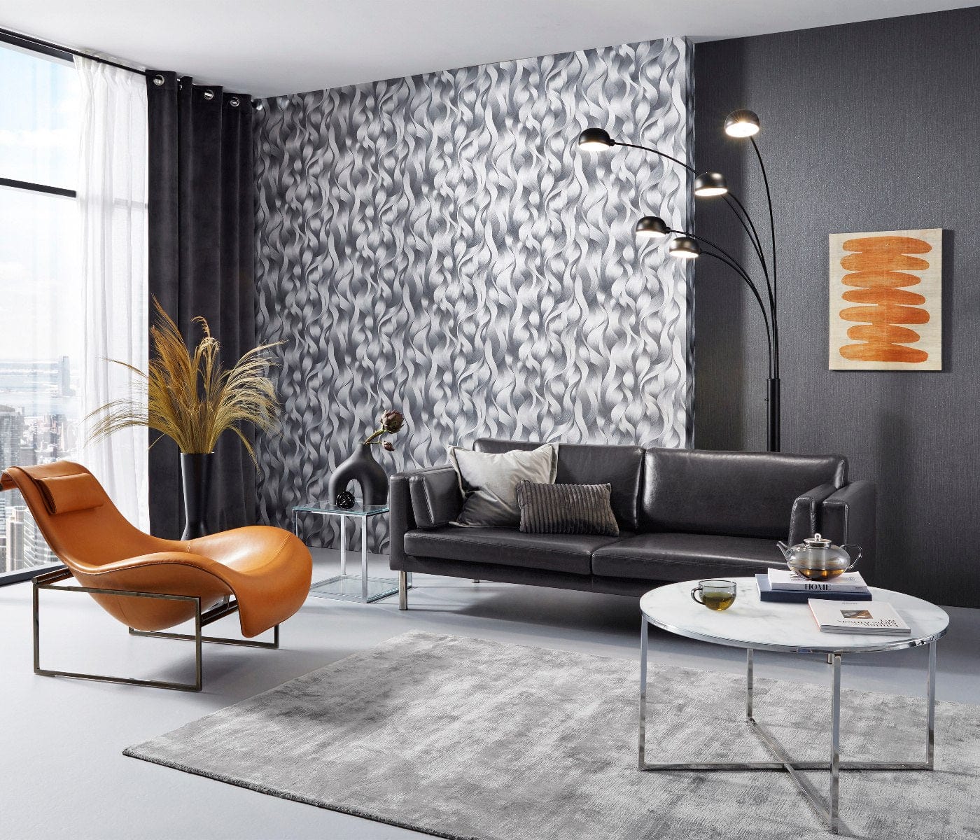 Tapetes ar līnijām metāliskos toņos, melnā un pelēkā krāsā - 1020415 Erismann