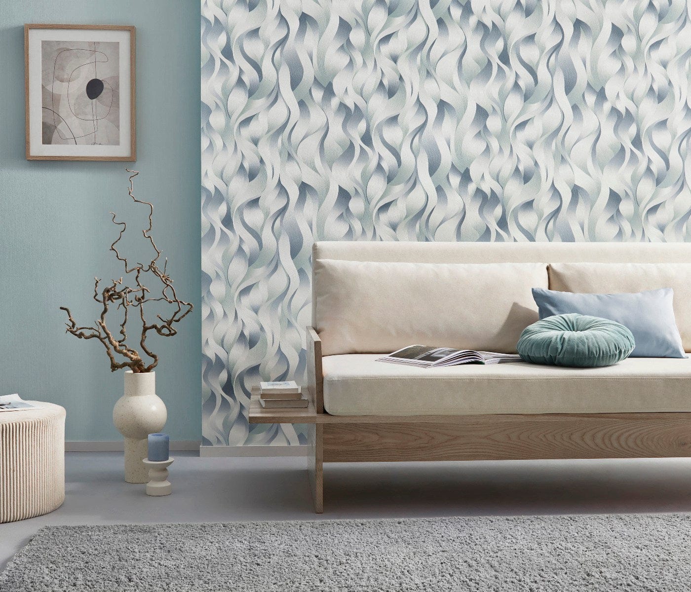 Tapetes ar līnijām metāliskos toņos, tirkīzā krāsā - 3711002 Erismann