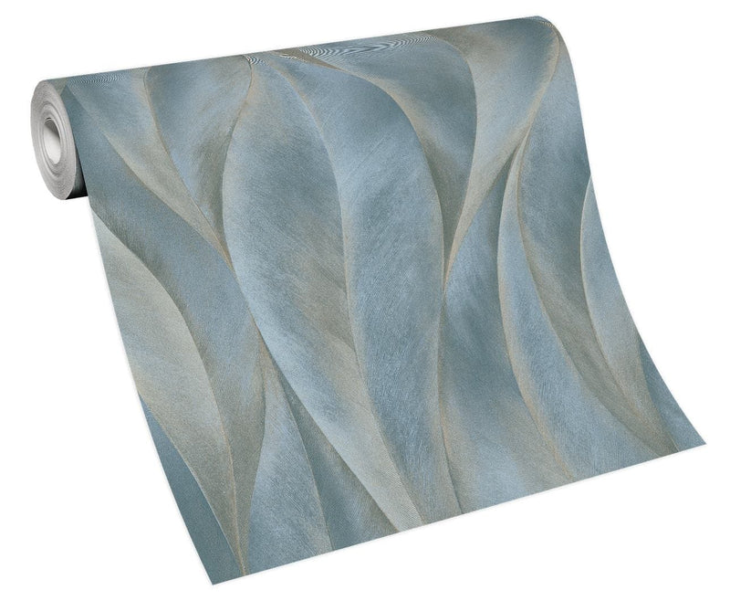 Tapetes ar maigi savijušām lapām zilā krāsā, 3676074 Erismann