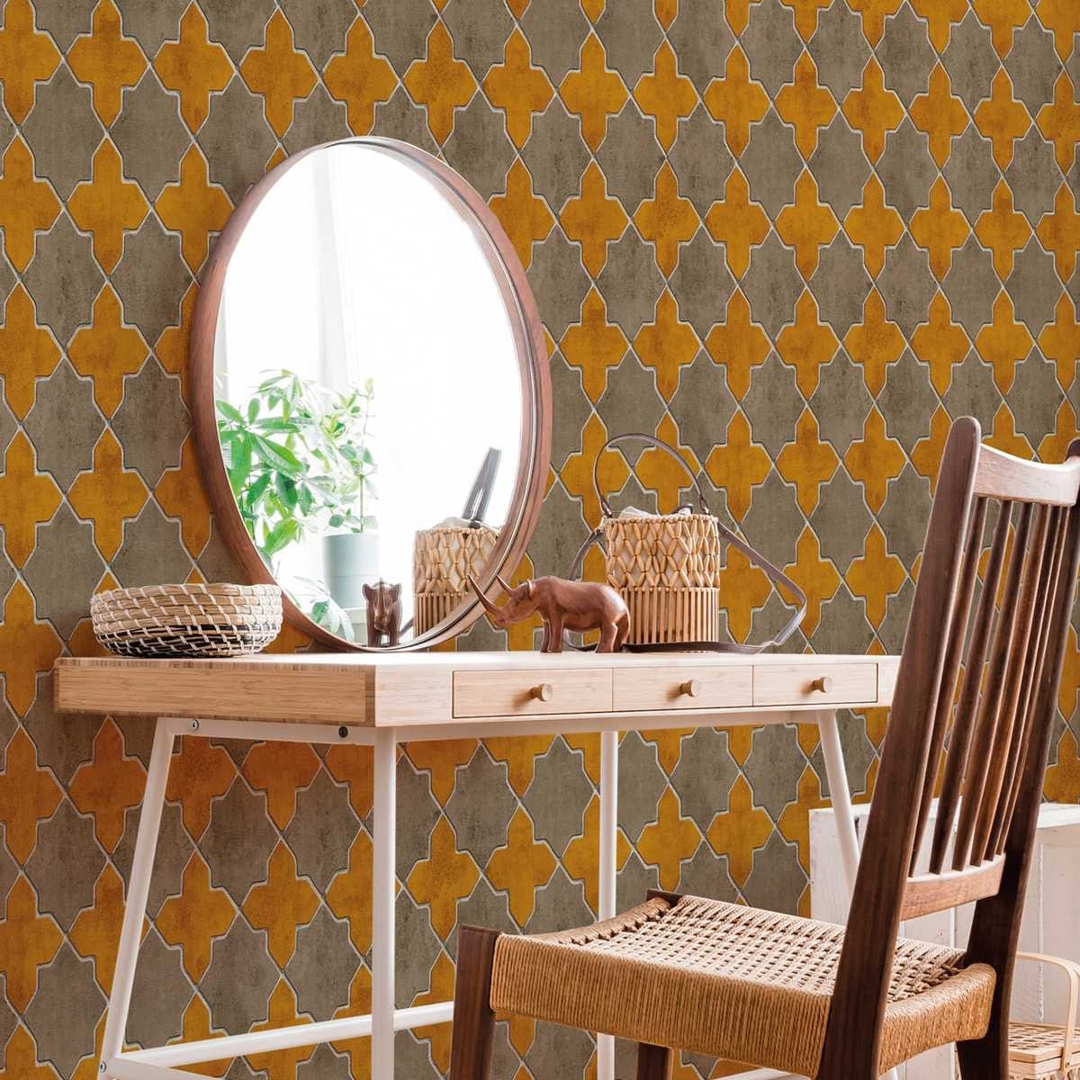 Tapetes ar ģeometrisku ornamentu oranža, brūnā krāsa 37421-2 AS Creation