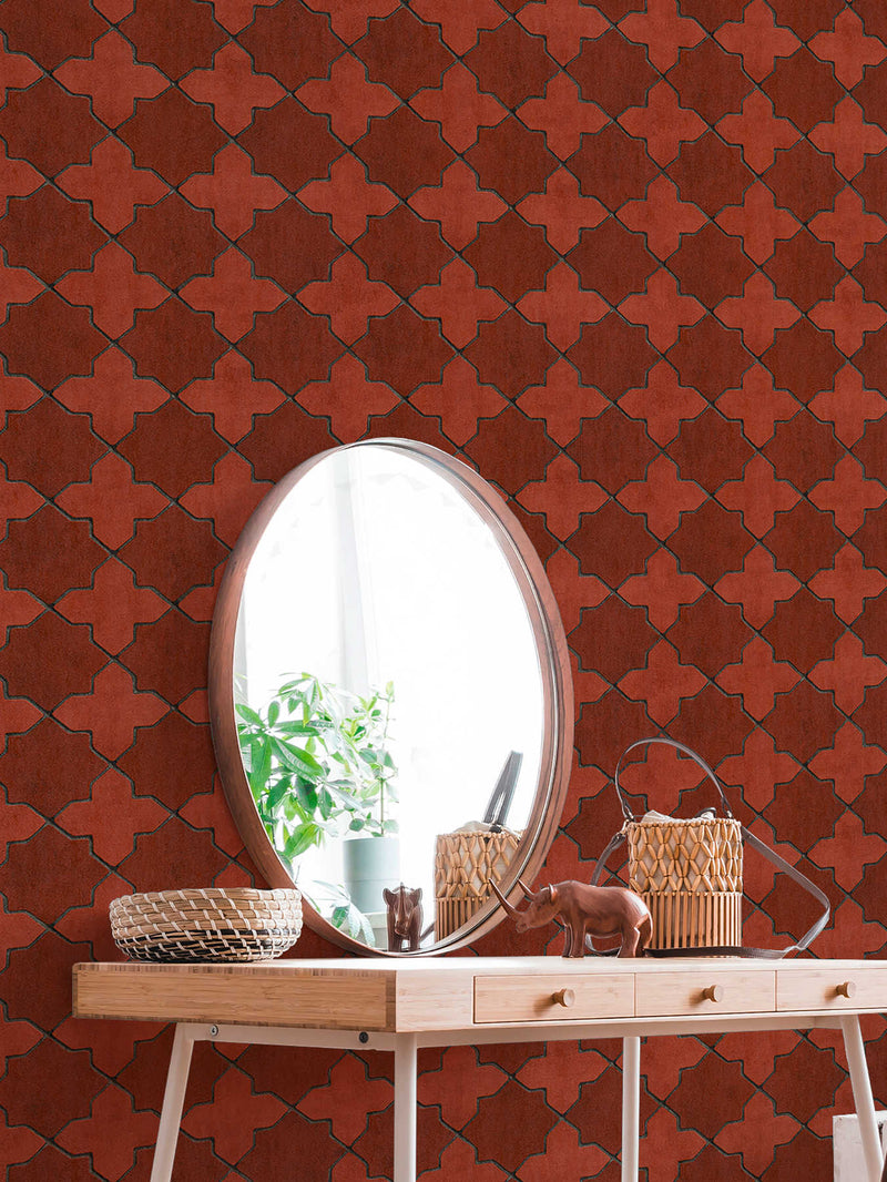 Tapetes ar marokas stila ornamentu sarkanā krāsā 1332703