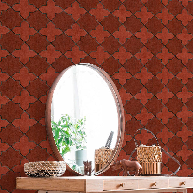 Tapetes ar marokas stila ornamentu sarkanā krāsā AS 374211 AS Creation
