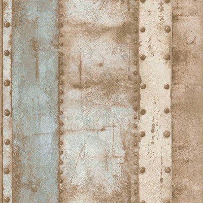 Tapetes ar metāla imitāciju un kniedēm bēšā un zilā krāsā, 1341127 AS Creation