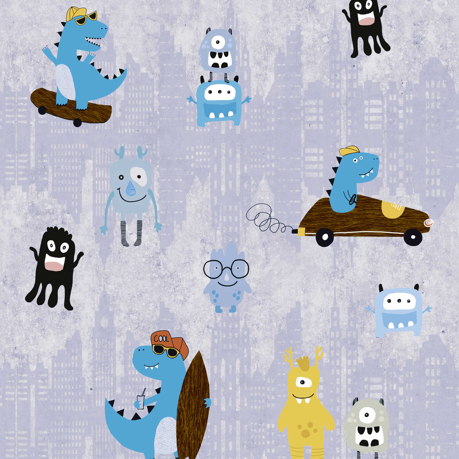 Tapetes ar mošķīšiem un dinozauriem zilos toņos, 381211, Bez PVC 🌿 AS Creation