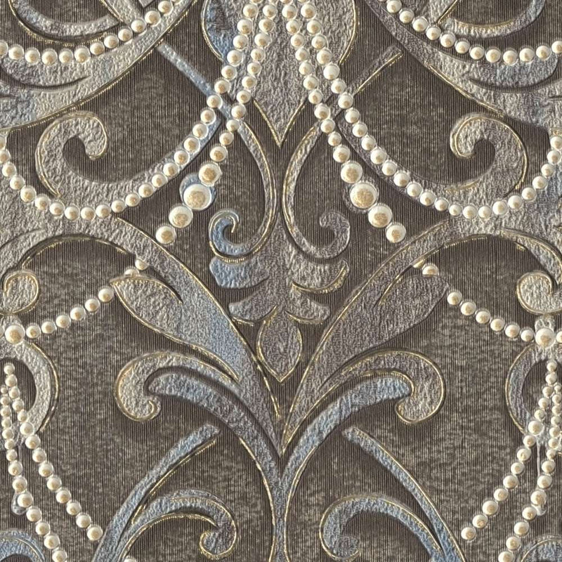 Tapetes ar ornamentu, lustras un pērles raksts – brūnas, 1350041 Tapetenshop.lv