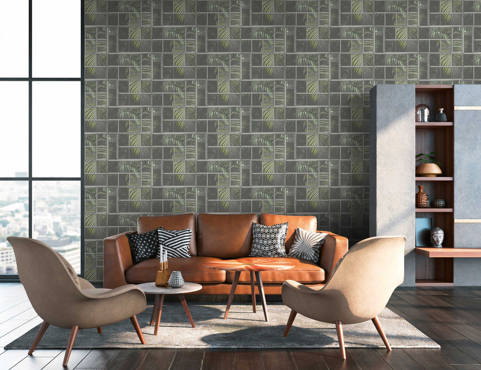 Tapetes ar papardēm industriālā stilā zaļā krāsā, 377402 AS Creation