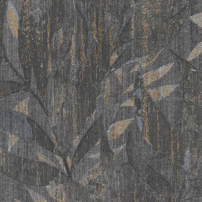 Tapetes ar papardes lapām vintāžā stilā tumši pekēkā, melnā krāsā, 2110211 RASCH